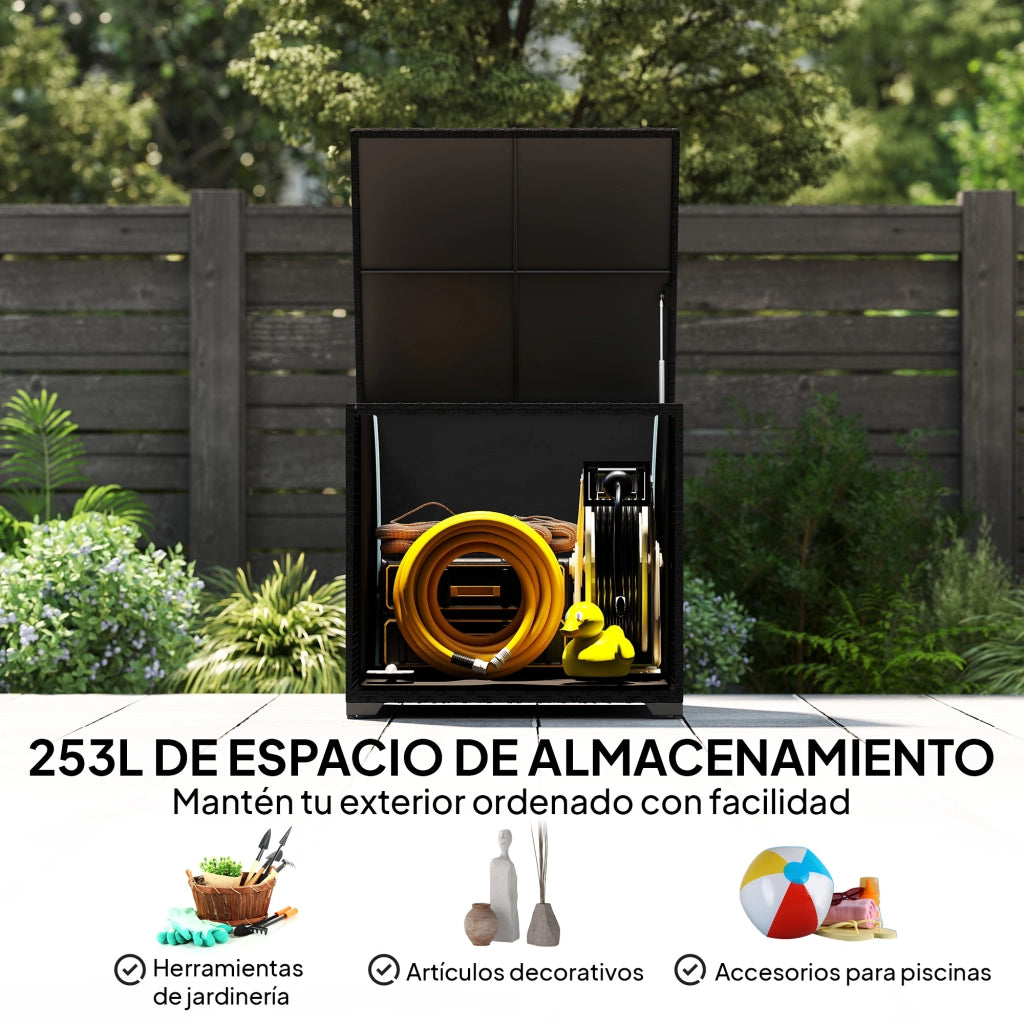 Cassa per esterno in rattan 253L con cerniera e telaio in acciaio nero ¨C Minimal ¨C nero
