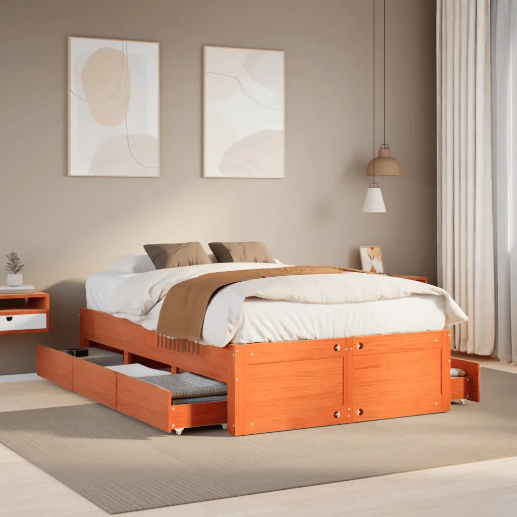 Letto matrimoniale | Letto per adulti | Giroletto senza Materasso con Cassetti Marrone Cera 120x190 cm