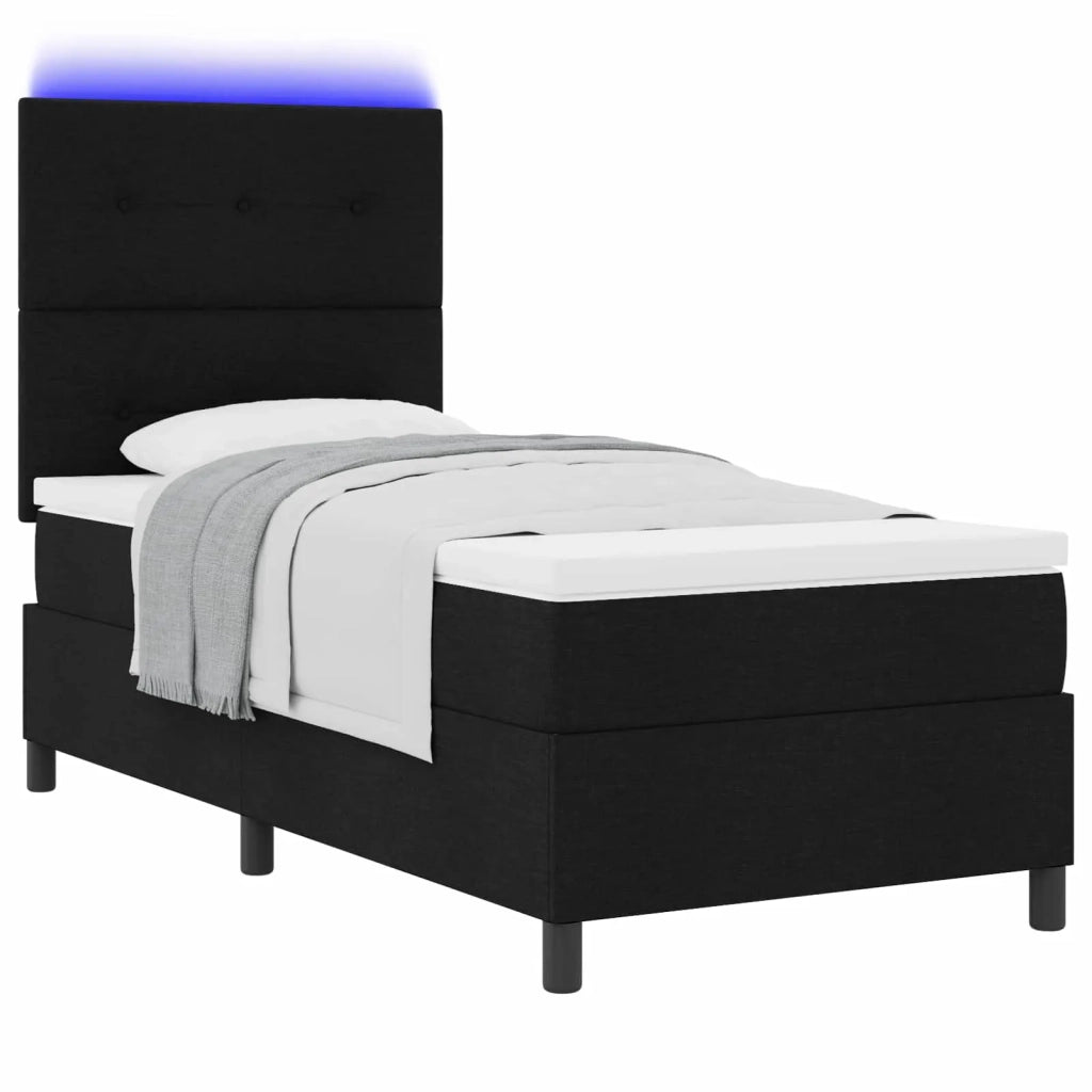 Letto a molle con materasso con led Nero 90 x 190 cm Tessuto