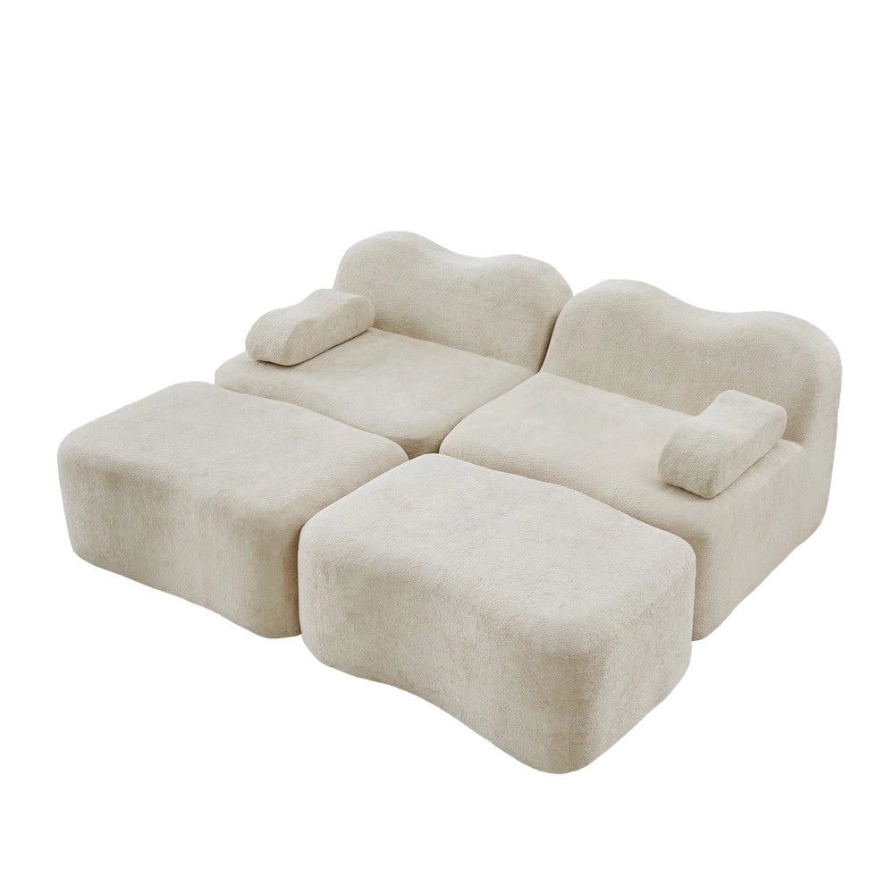 Divano Modulare 2 Posti con Ottomans ¨C Xylo ¨C Beige, Tessuto, Braccioli Mobili