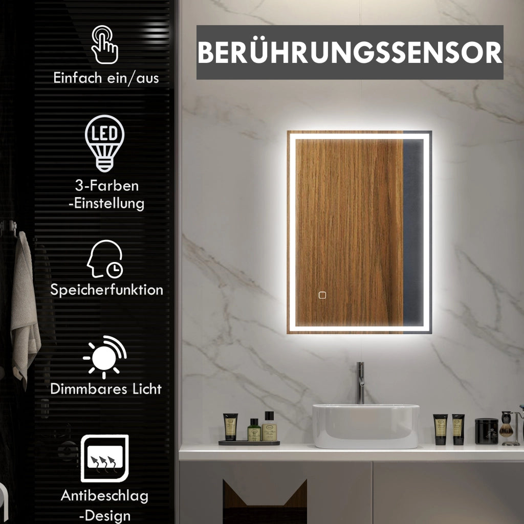 Specchio da bagno, specchio a parete con LED e interruttore touch, bianco