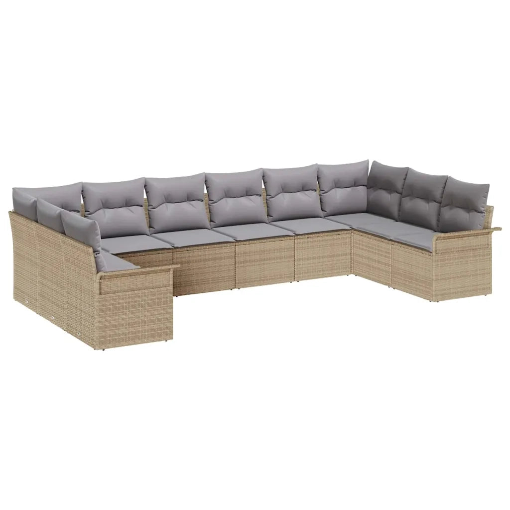 Set Divano da Giardino con cuscino 10 pcs Beige polyrattan