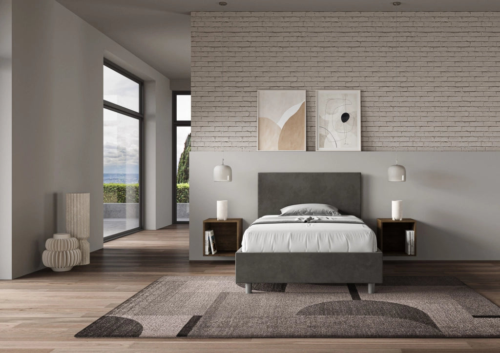 BS COM Letto singolo contenitore imbottito 100x200 microfibra grigio