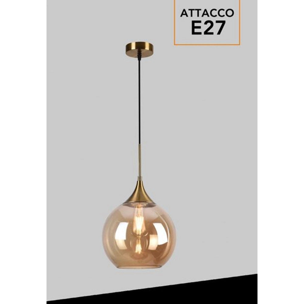 Trade Shop - Lampadario A Sospensione Decorativa In Metallo Con Sfera In Vetro Attacco E27 Ip20 A72 - Oro