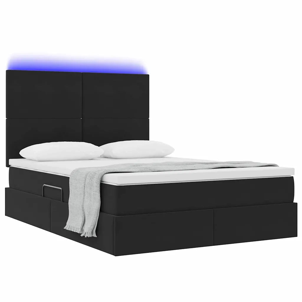 Letto con contenitore e LED con led Nero 140 x 190 cm Velluto 3372605