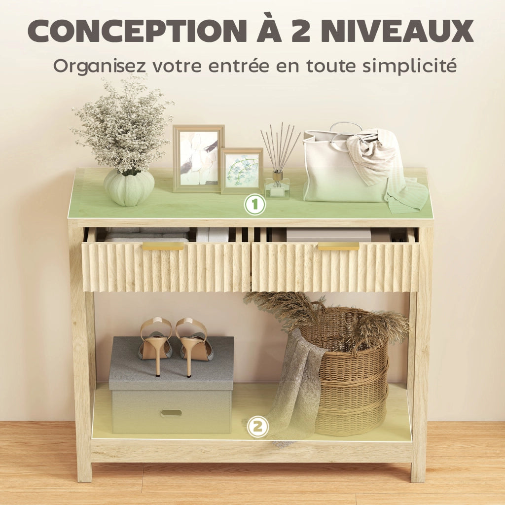 Console con 2 cassetti e ripiano ¨C zephmum ¨C legno naturale 90 cm