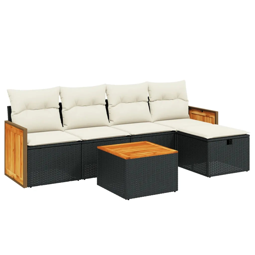Set Divano da Giardino 6 pz con Cuscini Nero in Polyrattan 3265725