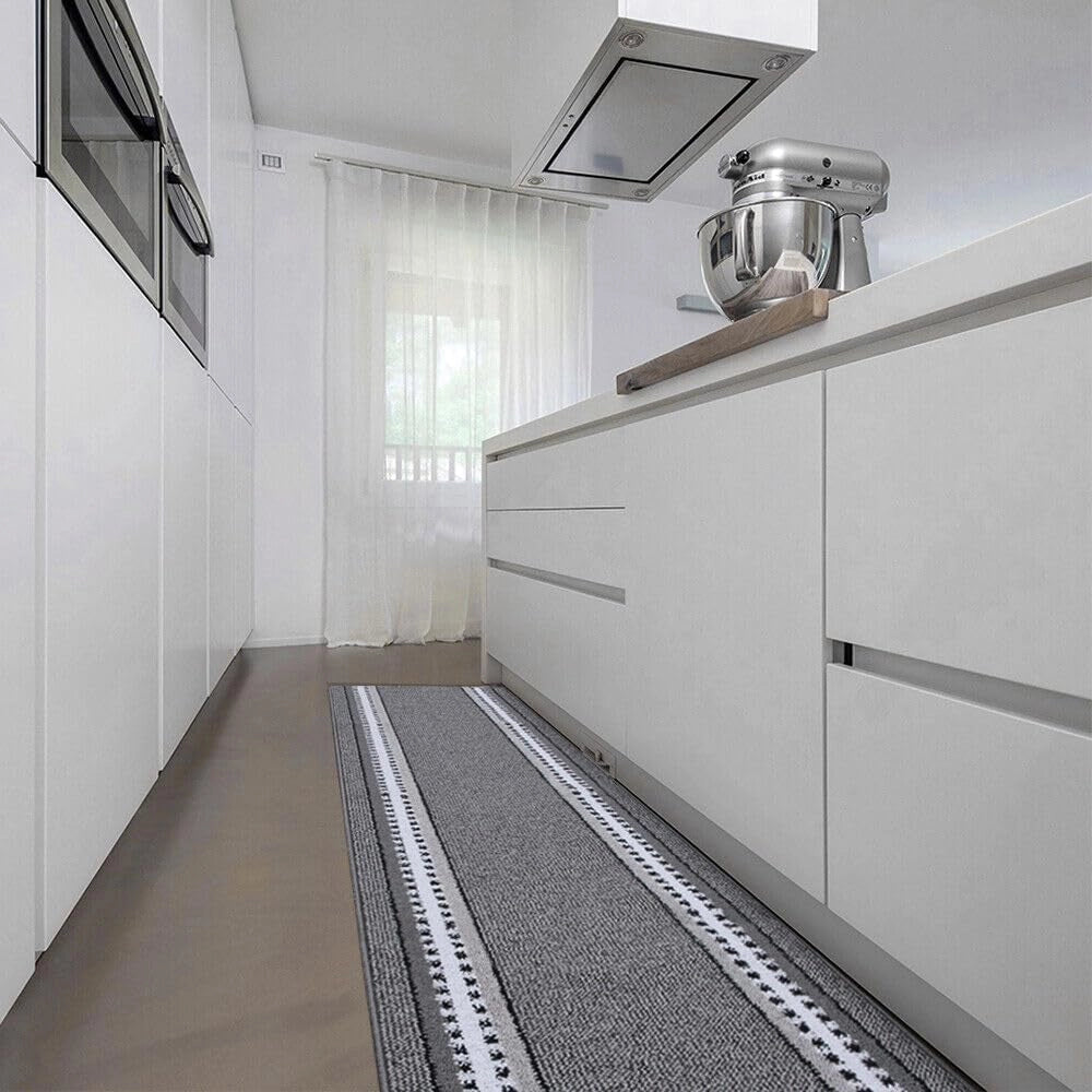 Tappeto Cucina 57x400 cm Antiscivolo Made in Italy Passatoia Corsia Bordata Ingresso Lavabile Grigio