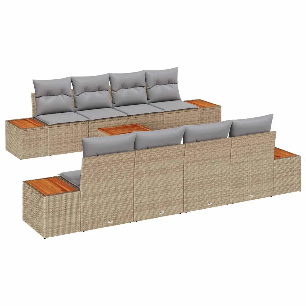 Set Divano da Giardino 9 pcs Beige Poly Rattan 3356720