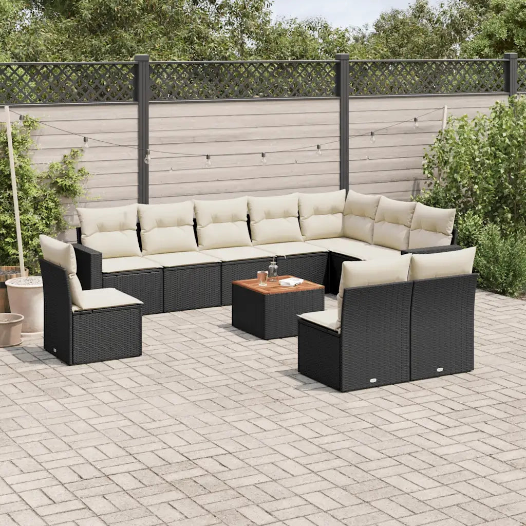 Set Divani da Giardino 11 pz con Cuscini in Polyrattan Nero 3256504