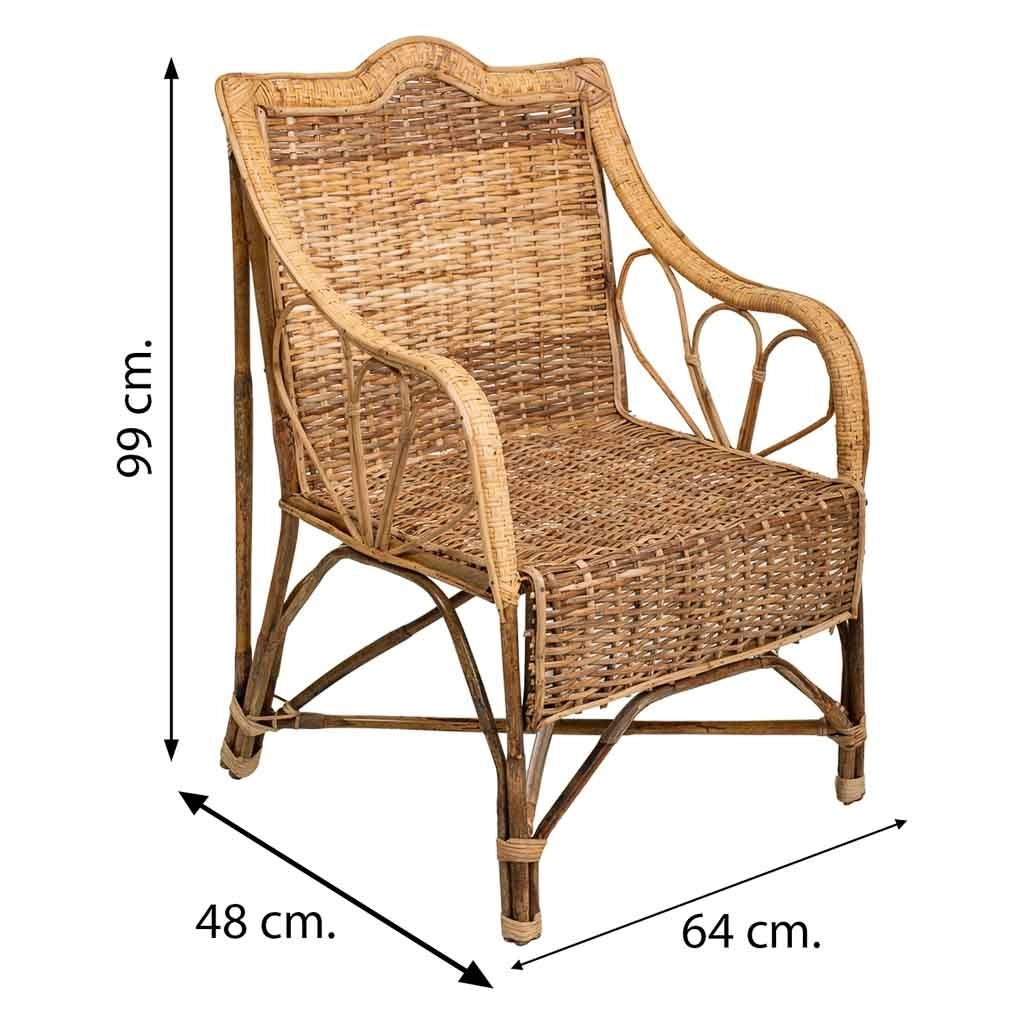 Poltrona in bambù e rattan marrone 64x48x99h