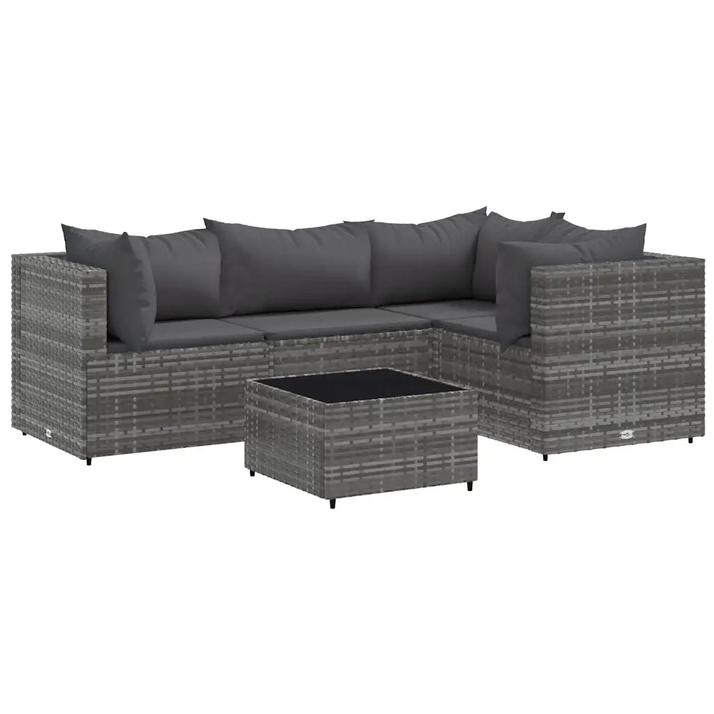 Set Divani da Giardino 5 pz con Cuscini in Polyrattan Grigio 3308082