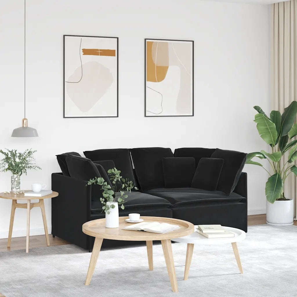 Divano Modulare con Cuscini-Sofa Modulare-Divanetto in Velluto Nero