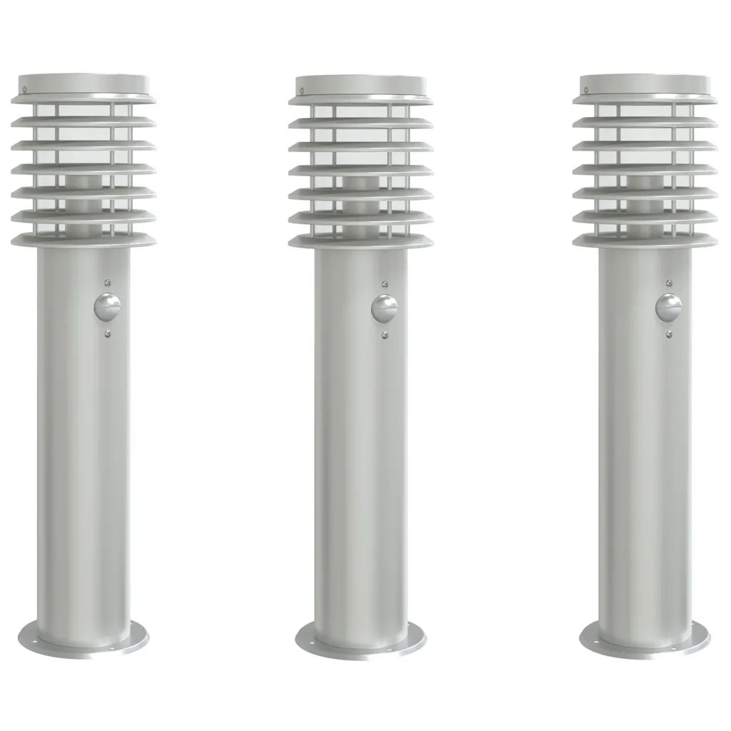 Lampade da Terra per Esterni Sensore 3 pz Argento 60 cm Acciaio 4006366