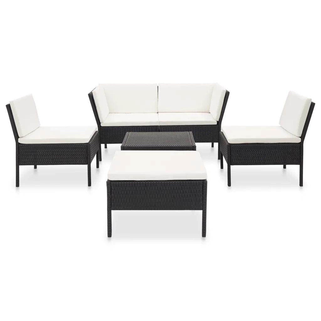 Set Divani da Giardino 6 pz con Cuscini in Polyrattan Nero 48940