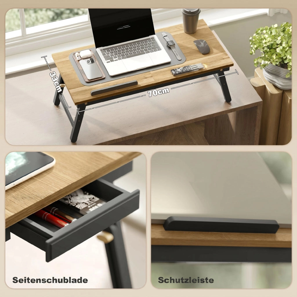 Tavolino da letto regolabile pieghevole con cassetto ¨C Xylo ¨C Legno quercia