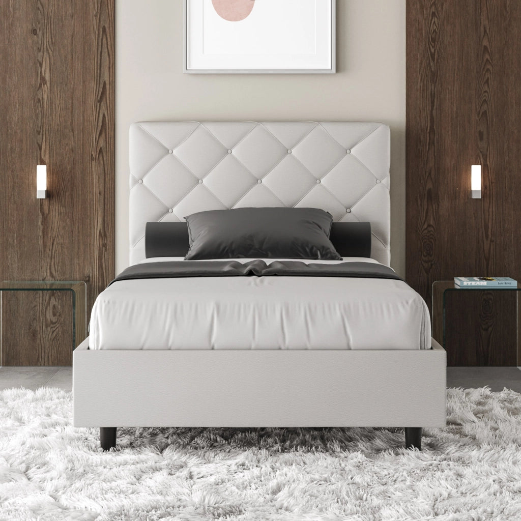 BS COM Letto una piazza e mezza con rete imbottito 120x210 similpelle bianco