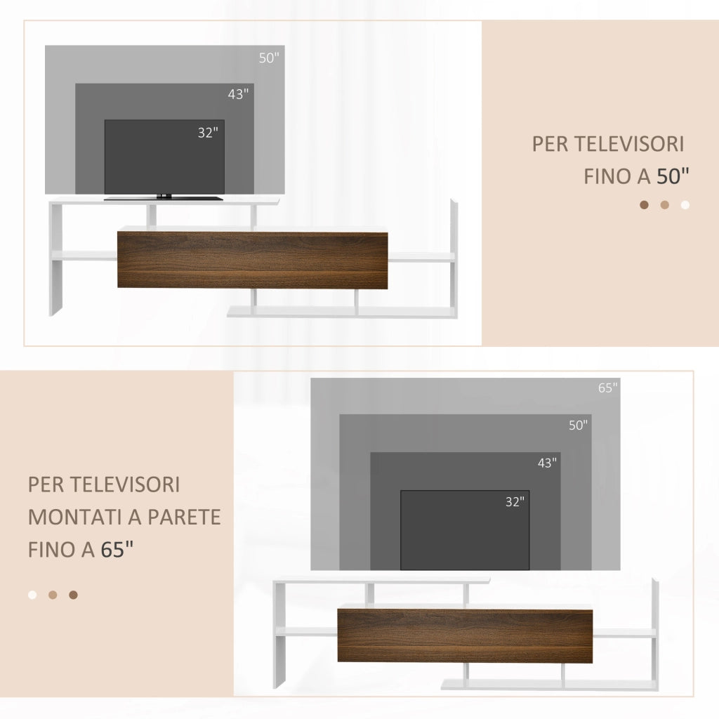 Mobile TV con Ripiani Aperti e Armadietto Chiuso ¨C Minimal ¨C Truciolato Bianco e Marrone