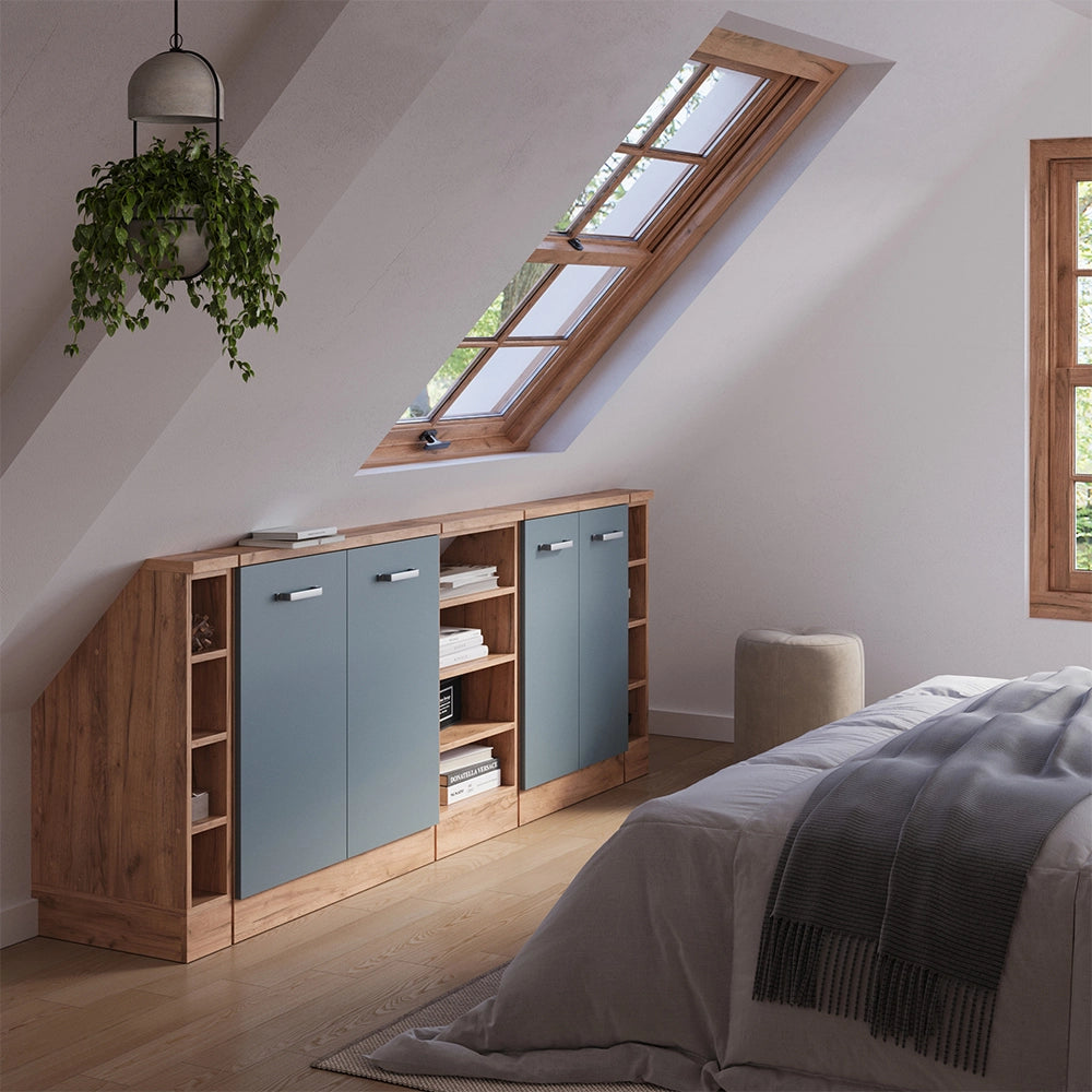 Set di mobili sottotetto Rion Grigio-blu/Rovere dorato Set di 5 Vicco