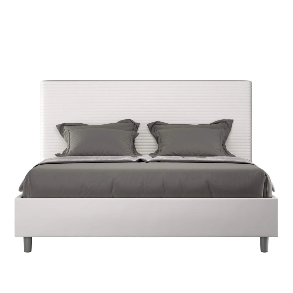 Letto matrimoniale king size con rete imbottito 170x210 similpelle bianco Focus