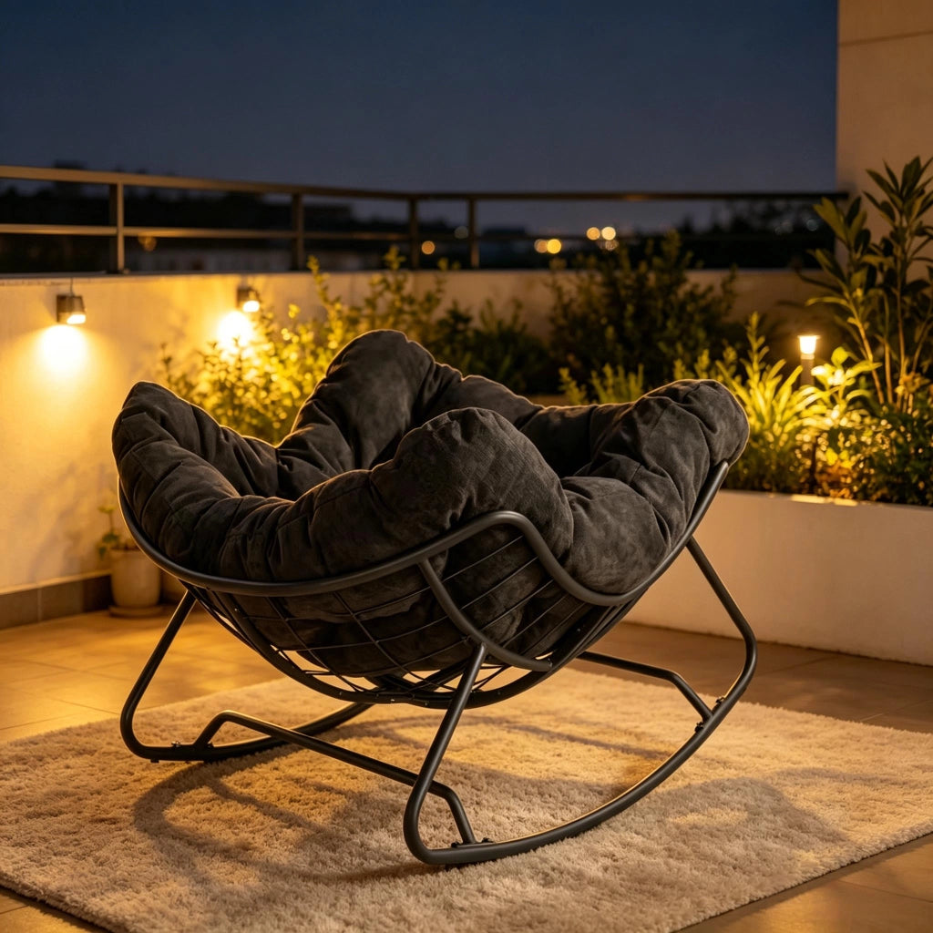 SEDIA A DONDOLO 91x102,5x77 cm Chenille Nera