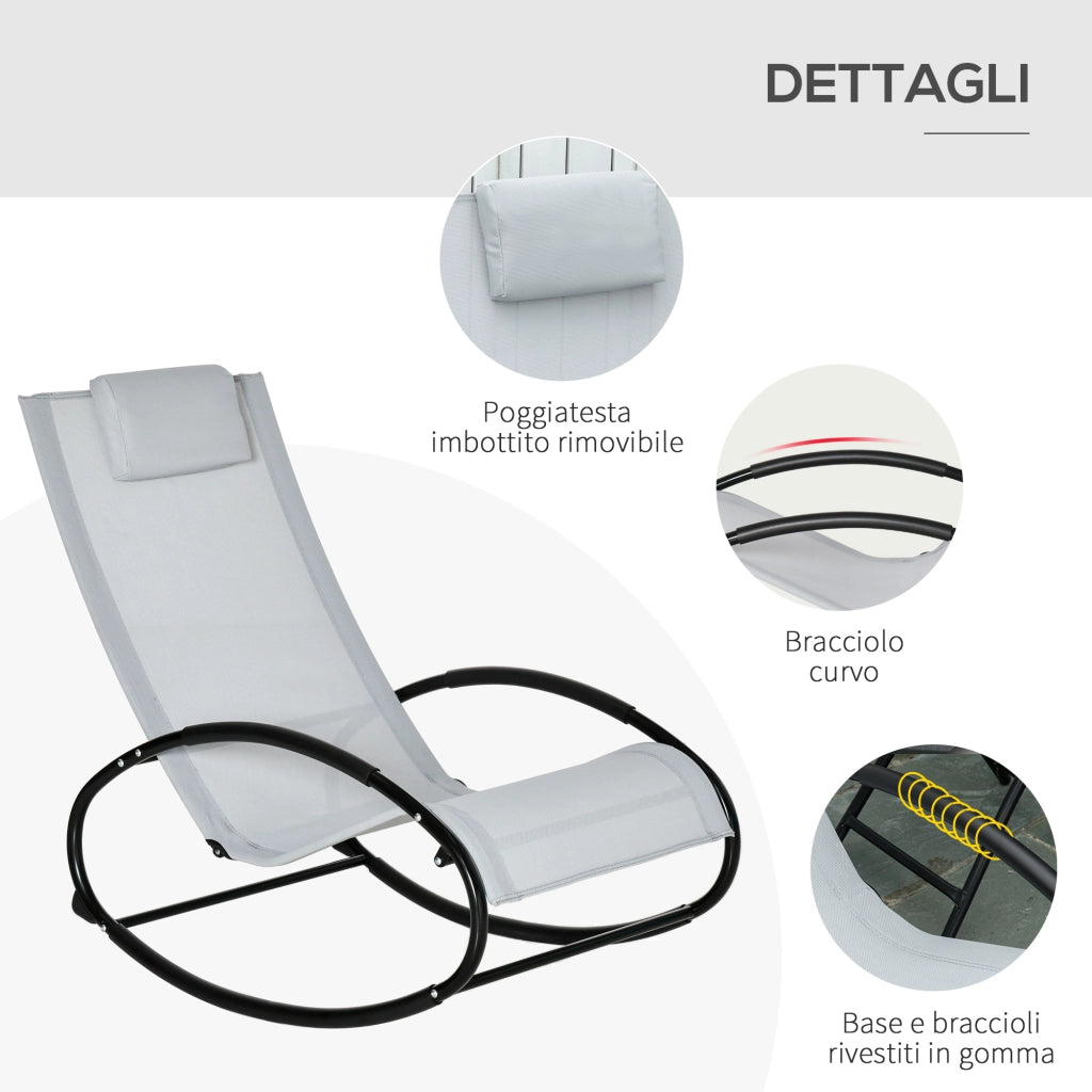 Sedia a Dondolo da Giardino Zero Gravity ¨C zephmum ¨C Grigia, Tessuto Traspirante, 105x62x88 cm