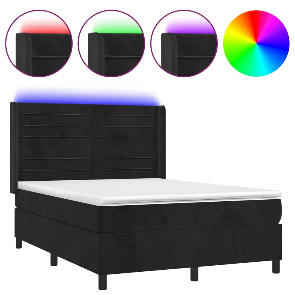 Letto a Molle con Materasso e LED Nero 140x190 cm in Velluto 3139621