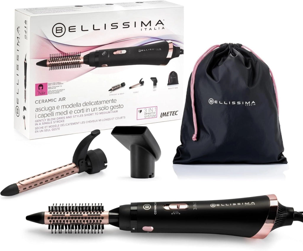 Bellissima Imetec 11886 Ceramic Air Modellatore aria calda 3 in 1 800 W 2 temperature 2 velocita' rivestimento ceramico getto aria fredda colore Nero Rosa