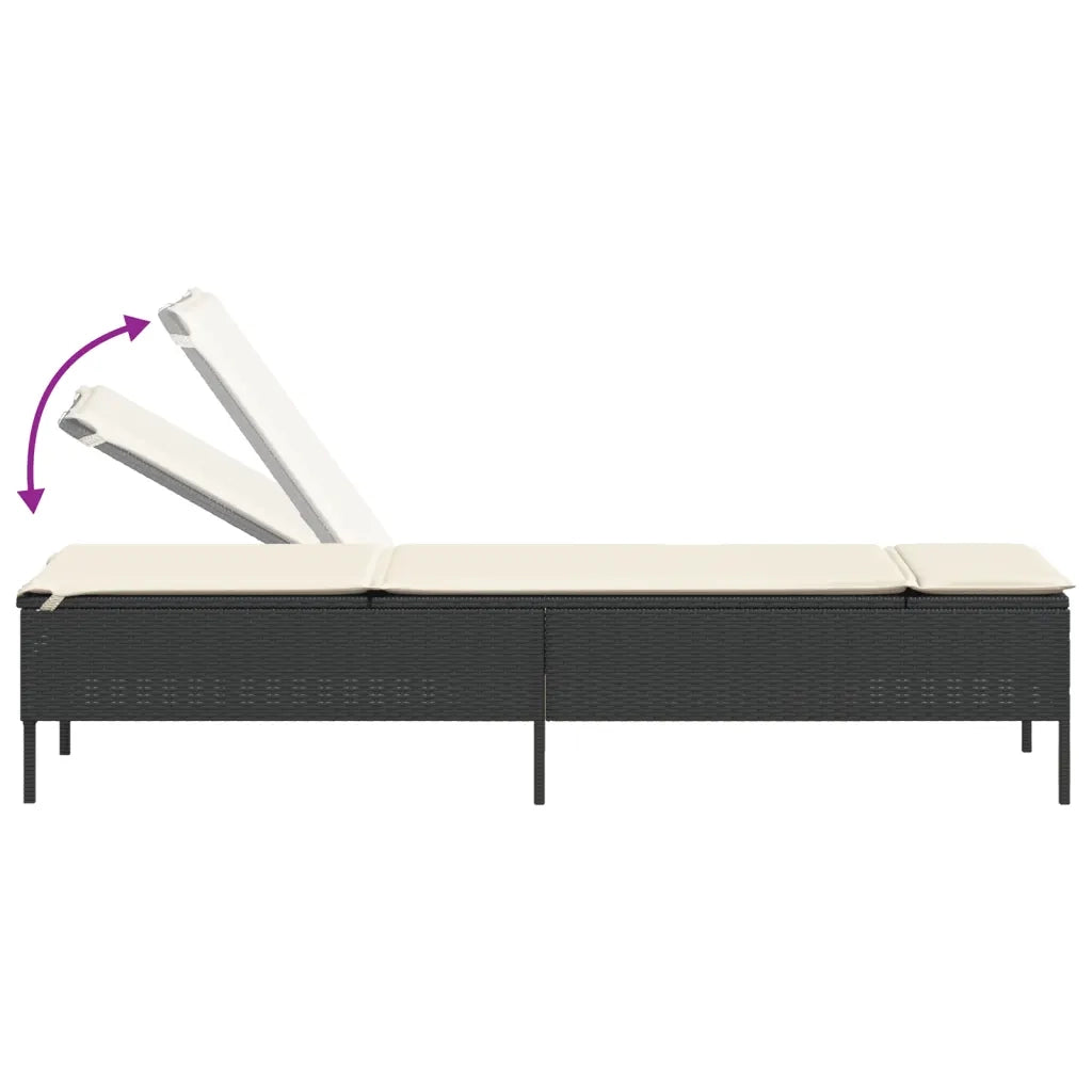 Lettino Prendisole con Tavolo e Cuscino Nero in Polyrattan 4002728