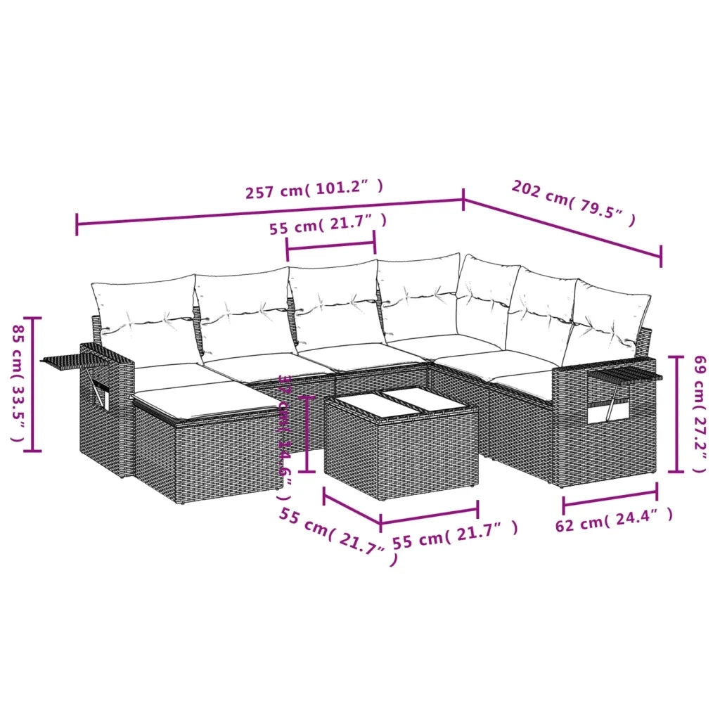 Set Divano da Giardino 8 pz con Cuscini Beige in Polyrattan 3252846