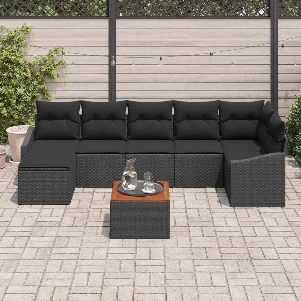 Set Divano da Giardino con cuscino 8 pcs Nero polyrattan