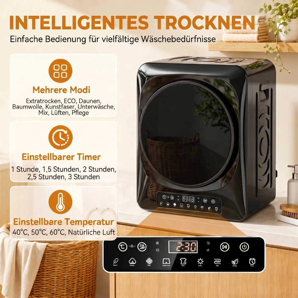 Asciugatrice compatta a evacuazione 1000W ¨C Xylo ¨C nero, timer, modalit¨¤ ECO