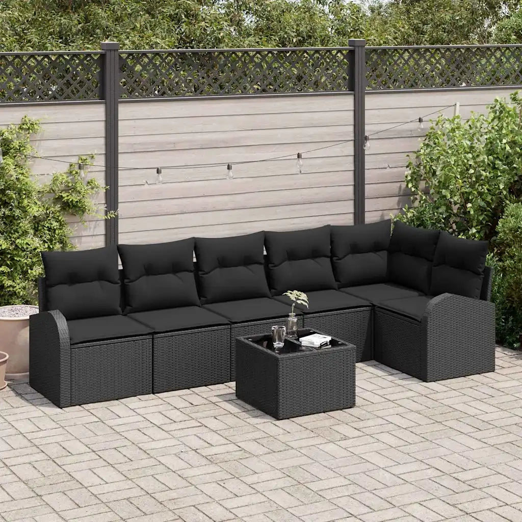 Set Divano da Giardino con cuscino 7 pcs Nero Poly Rattan 3346073