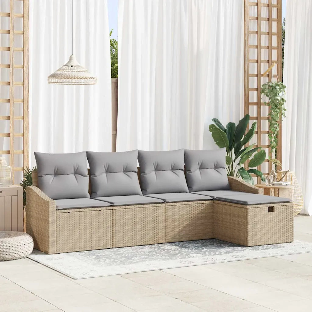 Set di divani con cuscino con archiviazione Beige polyrattan
