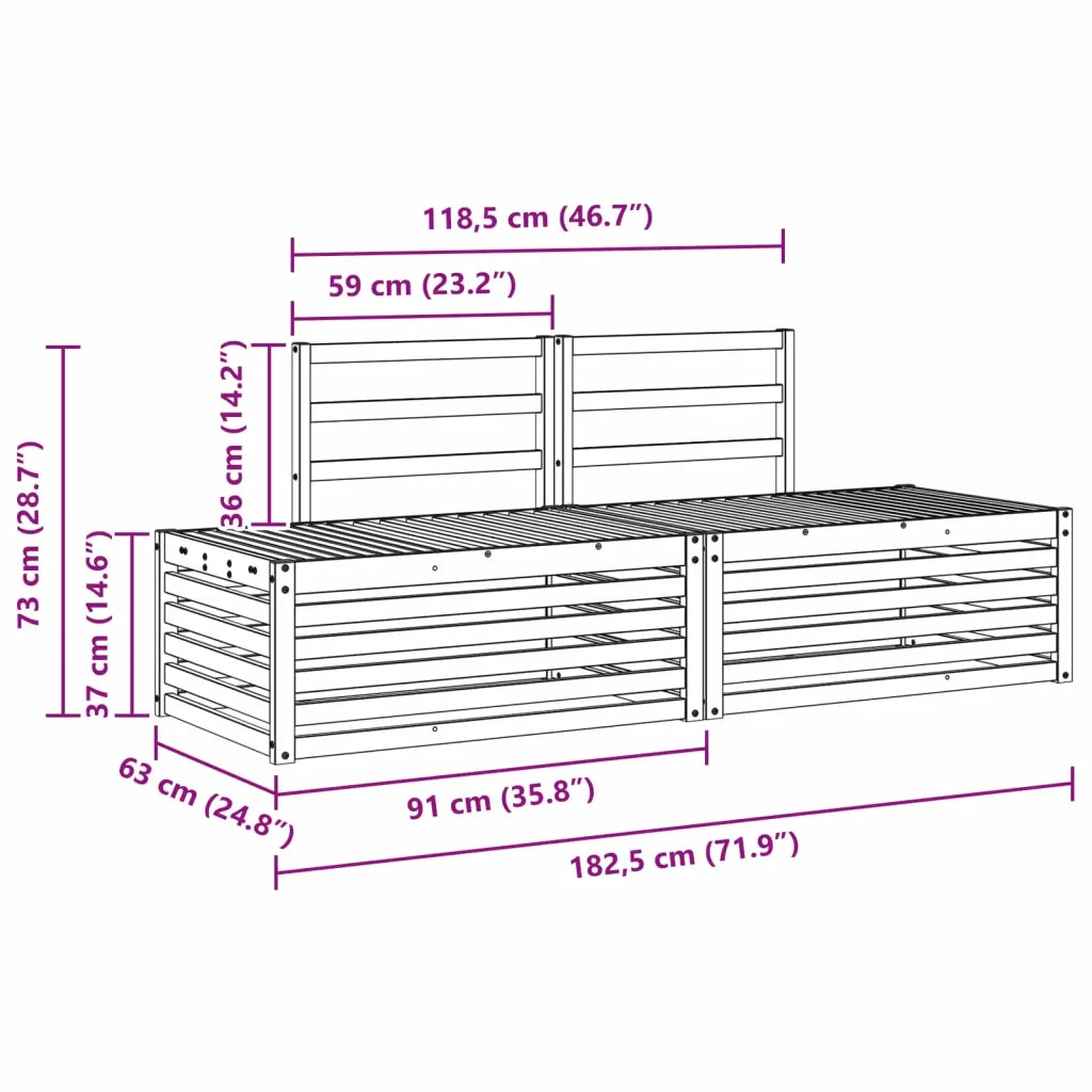 Set di divani da esterno 3 Pezzo Bianco 182,5 x 63 x 73 cm 3392454