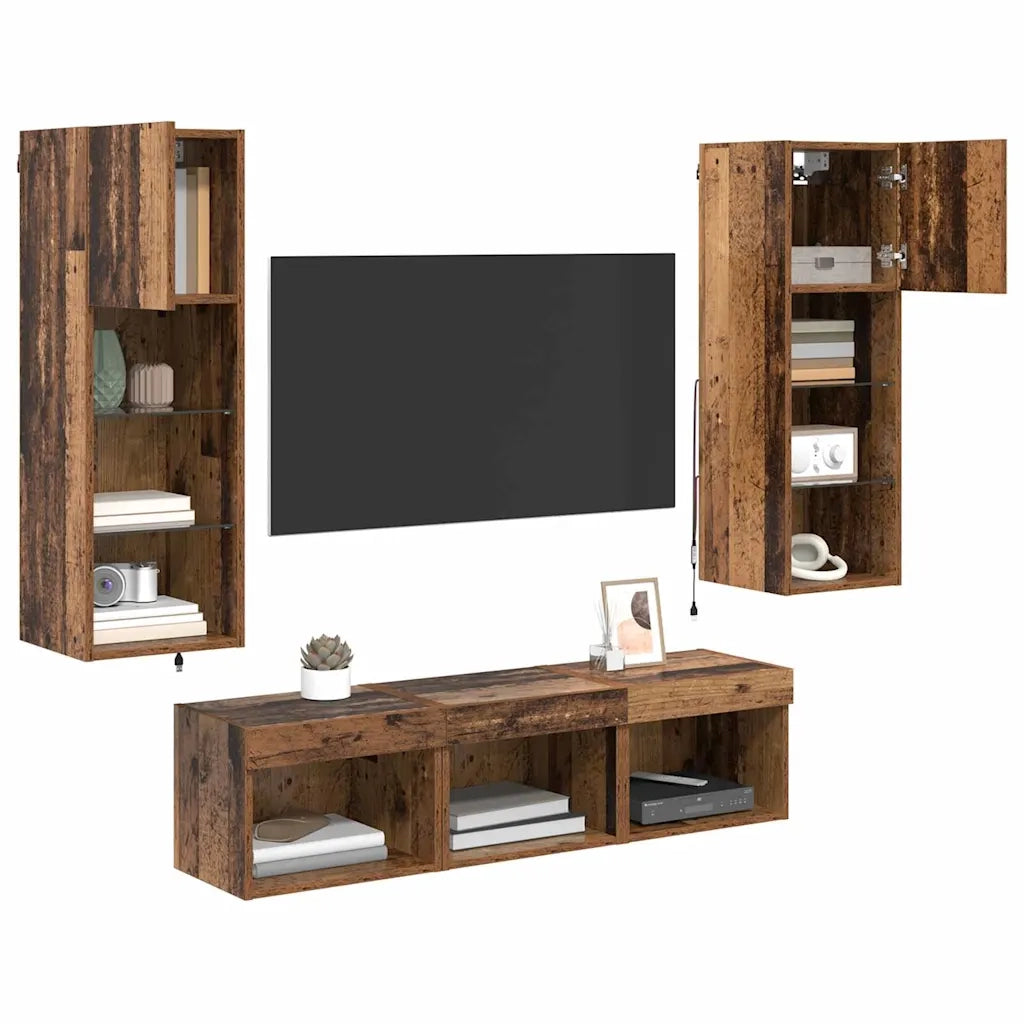 Unit¨¤ per TV a Muro 5 pz | Armadietto TV | Mobile Porta TV Rovere Nero Legno multistrato