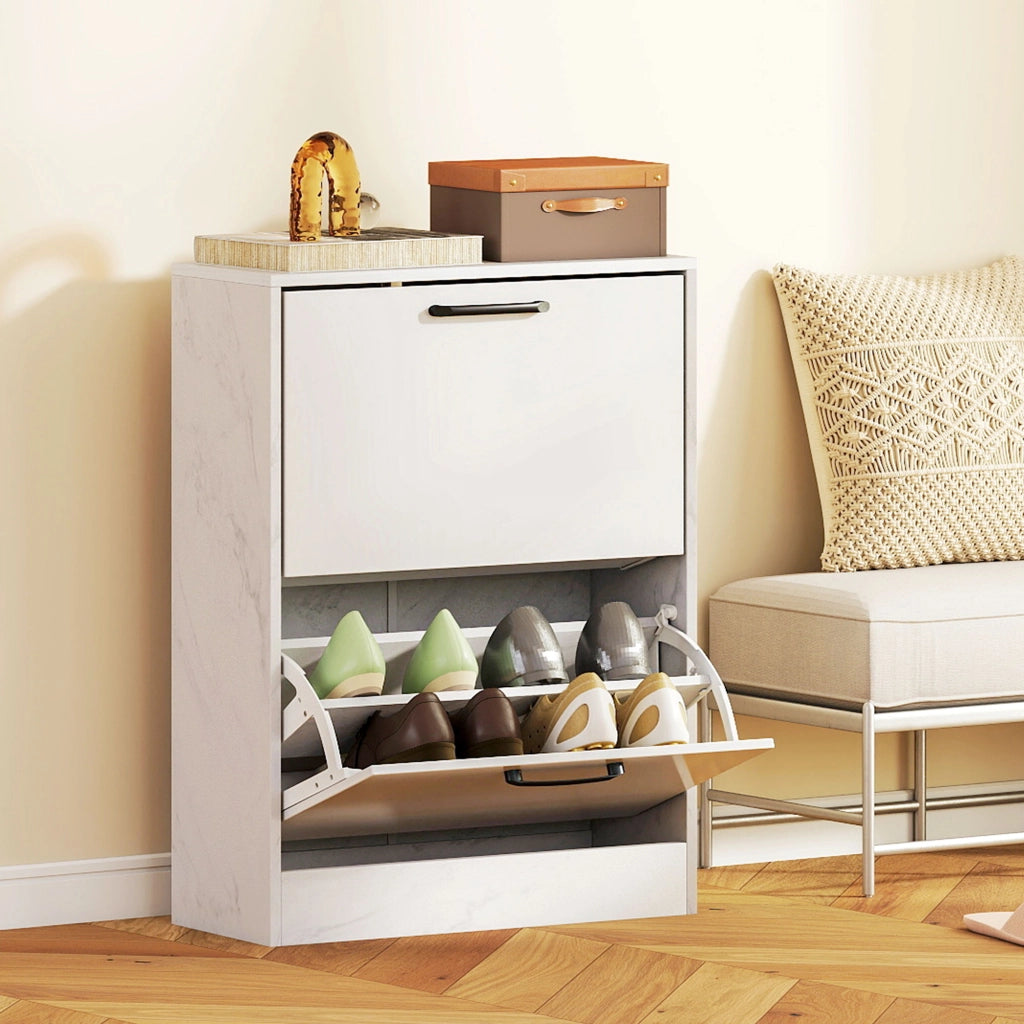 Scarpiera Slim 2 Ante Effetto Marmo ¨C Xylo ¨C Bianco Lucido 8 Paia 60x24x80 cm
