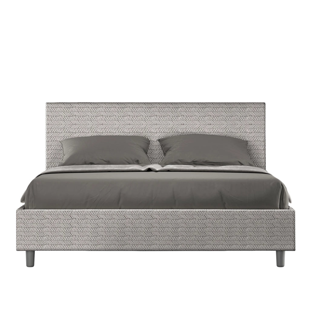 Letto Matrimoniale 160x210 cm con Rete e Contenitore Giroletto con Alzata Comoda Imbottito in Tessuto Aragona Adele