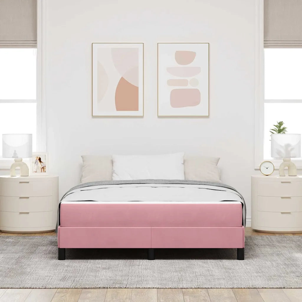 Letto a molle con materasso Rosa 140 x 190 cm Tessuto