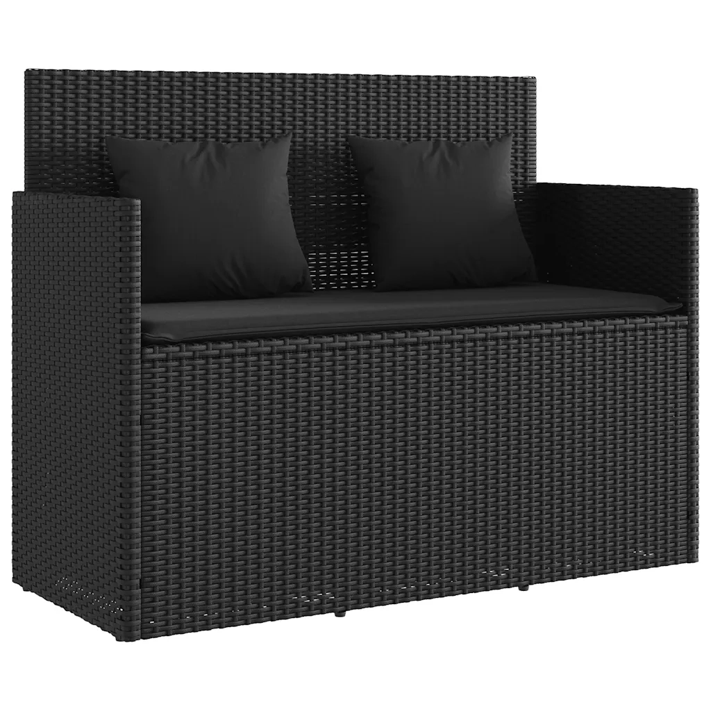 Panchina da Giardino | Panca da Giardino con Cuscini Nera in Polyrattan