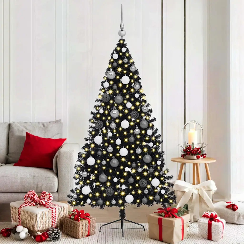 Albero di Natale artificiale con luci integrate Nero 180 cm PVC 3397140