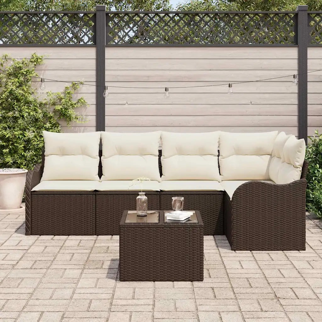 Set Divano da Giardino con cuscino 6 pcs Marrone Poly Rattan