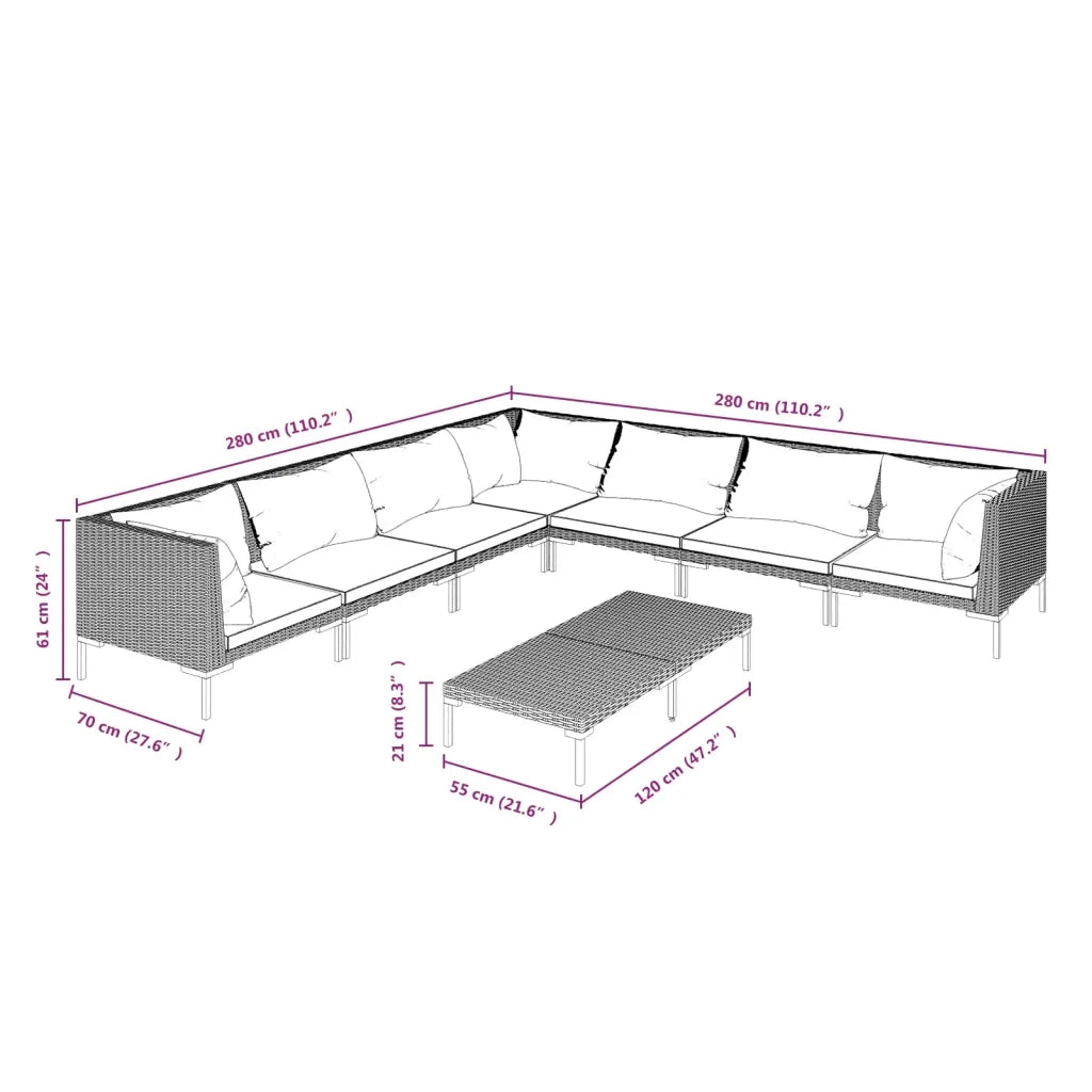 Divani da Giardino 8 pz con Cuscini in Polyrattan Grigio Scuro 3099847