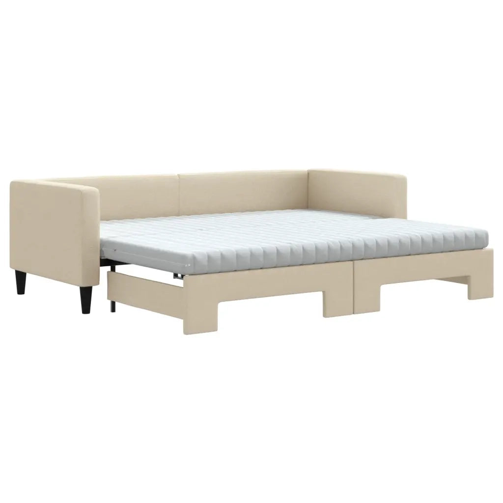 Divano Letto Estraibile con Materassi Crema 80x200 cm Tessuto 3196595