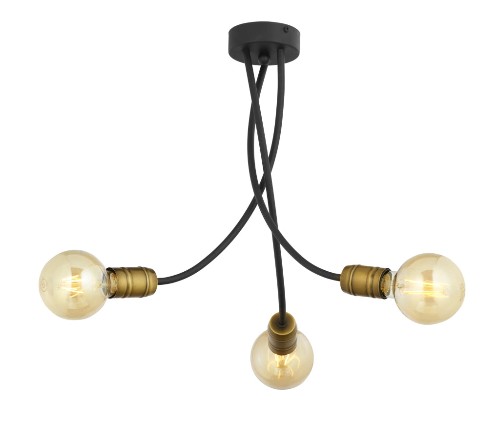 Plafoniera industriale nero oro 3xE27 15W Jupiter
