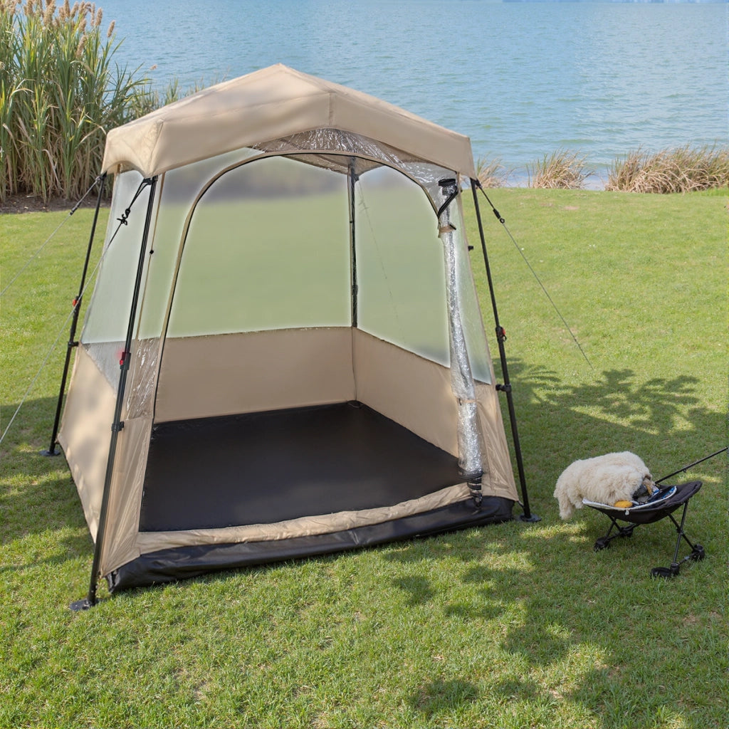 Tenda sportiva pop up con borsa da trasporto, Tenda a bolla portatile in PVC trasparente per pesca e campeggio 180 cm Marrone-Tende