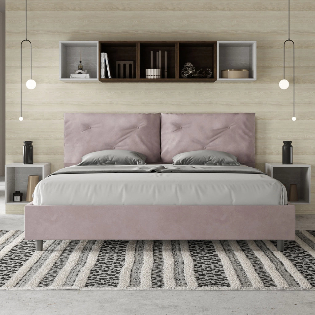 BS COM Letto matrimoniale king size contenitore imbottito 190x200 microfibra glicine Large