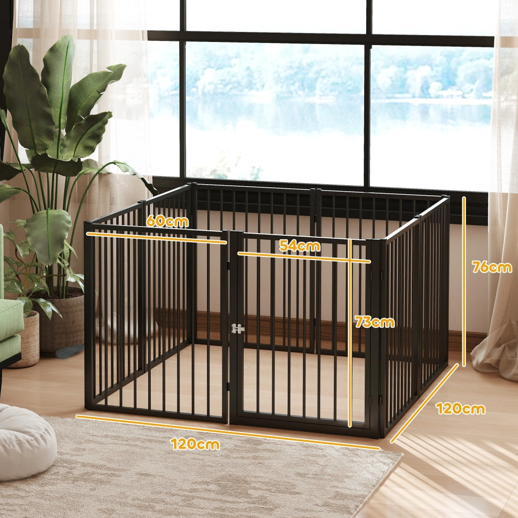 Recinto per cani ¨C Minimal ¨C 8 pannelli pieghevole con porta, acciaio, nero