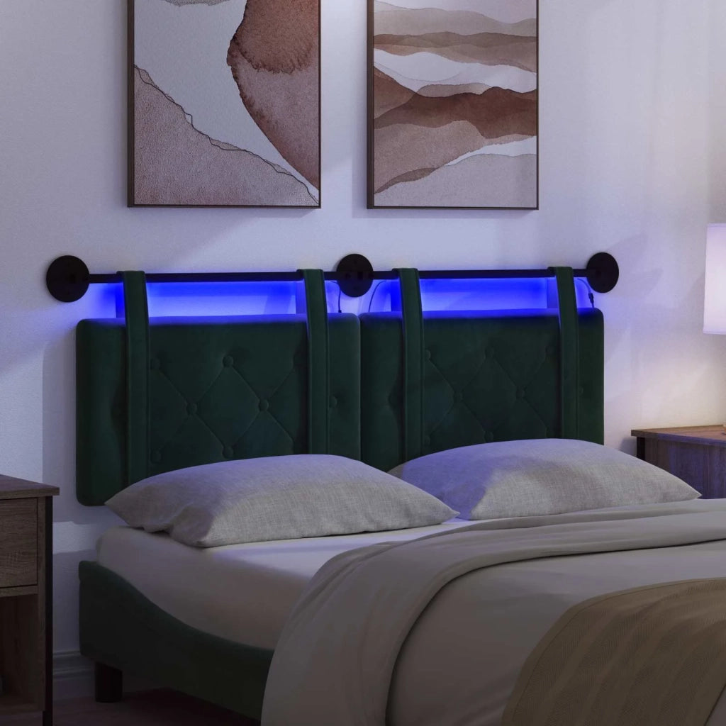 Testiera | Testata sospesa Con luce LED Verde Scuro Velluto