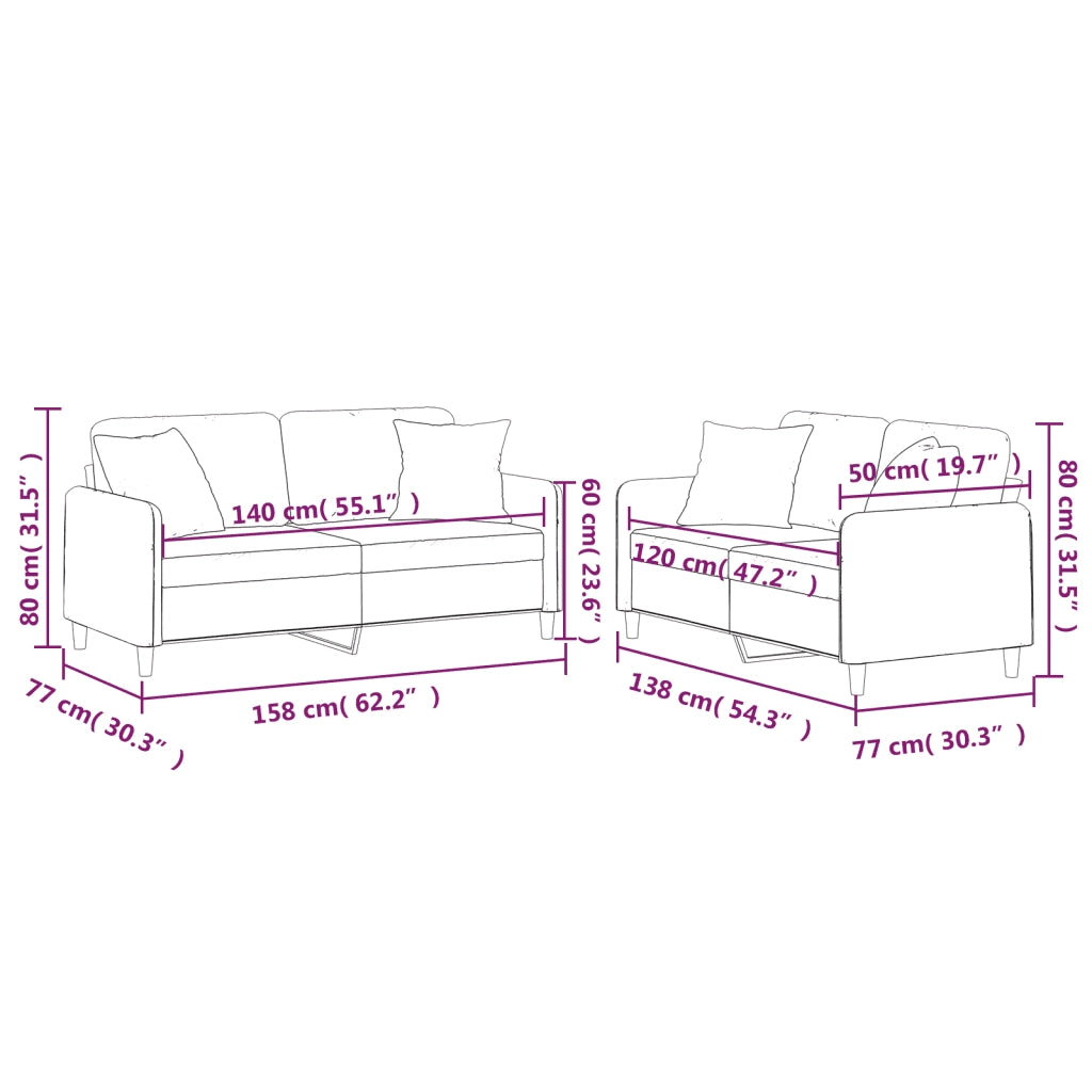 Set Divani 2 pz con Cuscini Crema in Tessuto 3202104